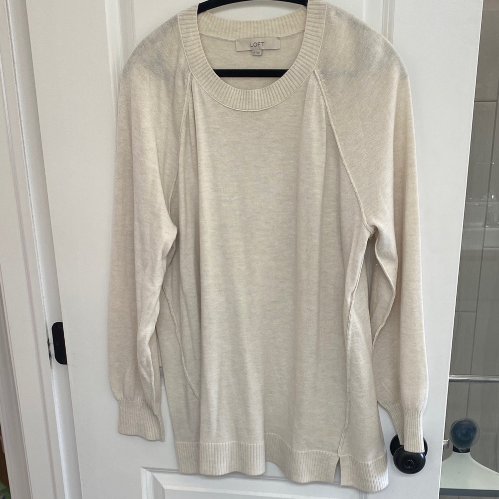 Loft Cream Long Sleeve Tunic Length Sweater